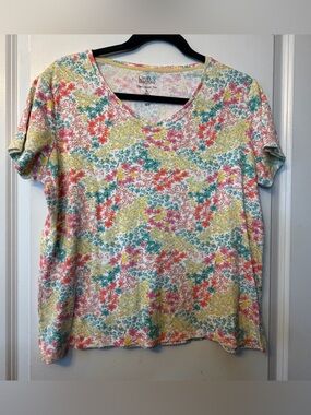 Croft & Barrow XL Multicolor Floral Short-Sleeve V-Neck Tee 100% Cotton